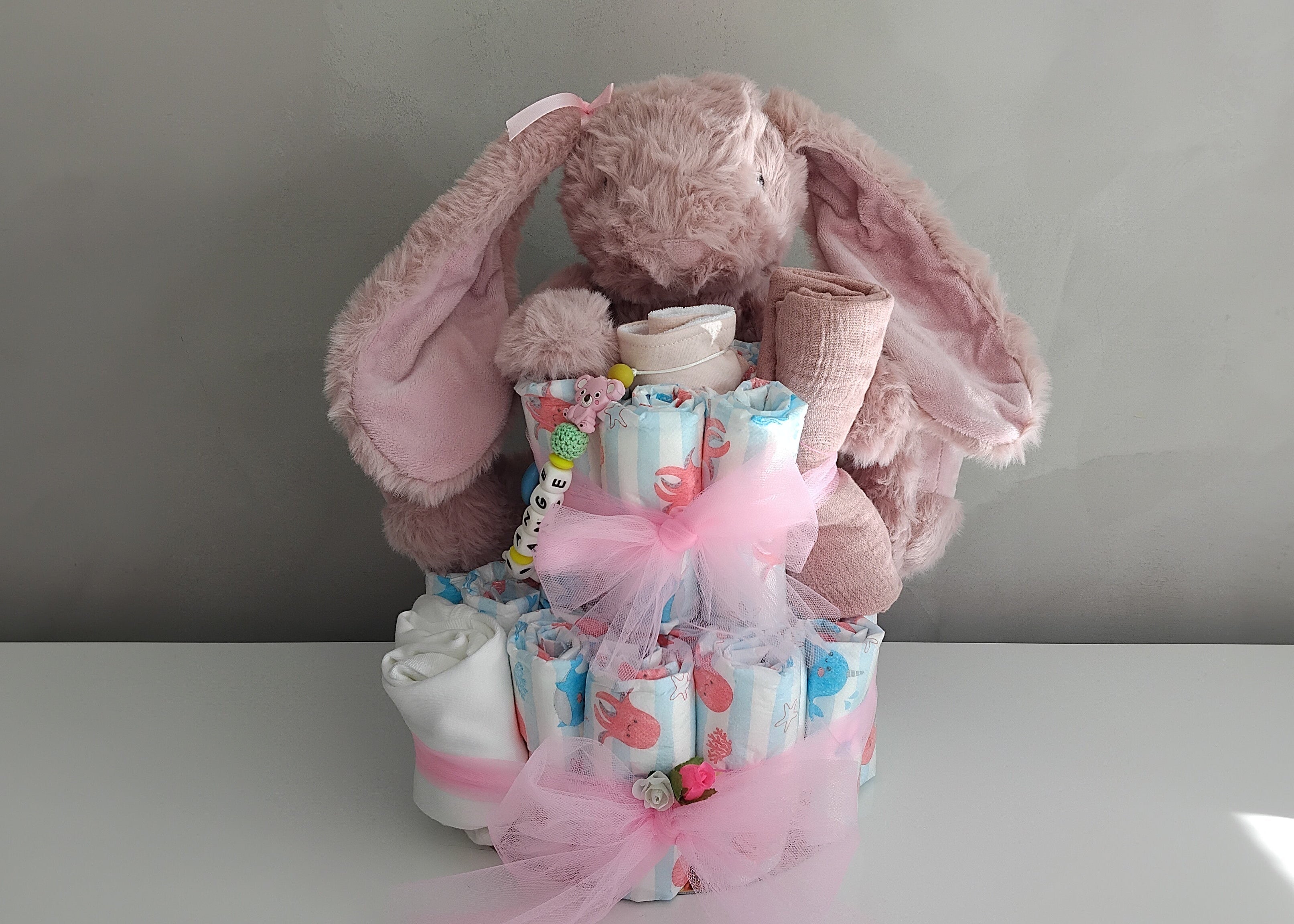 Gâteau couches Lapin rose