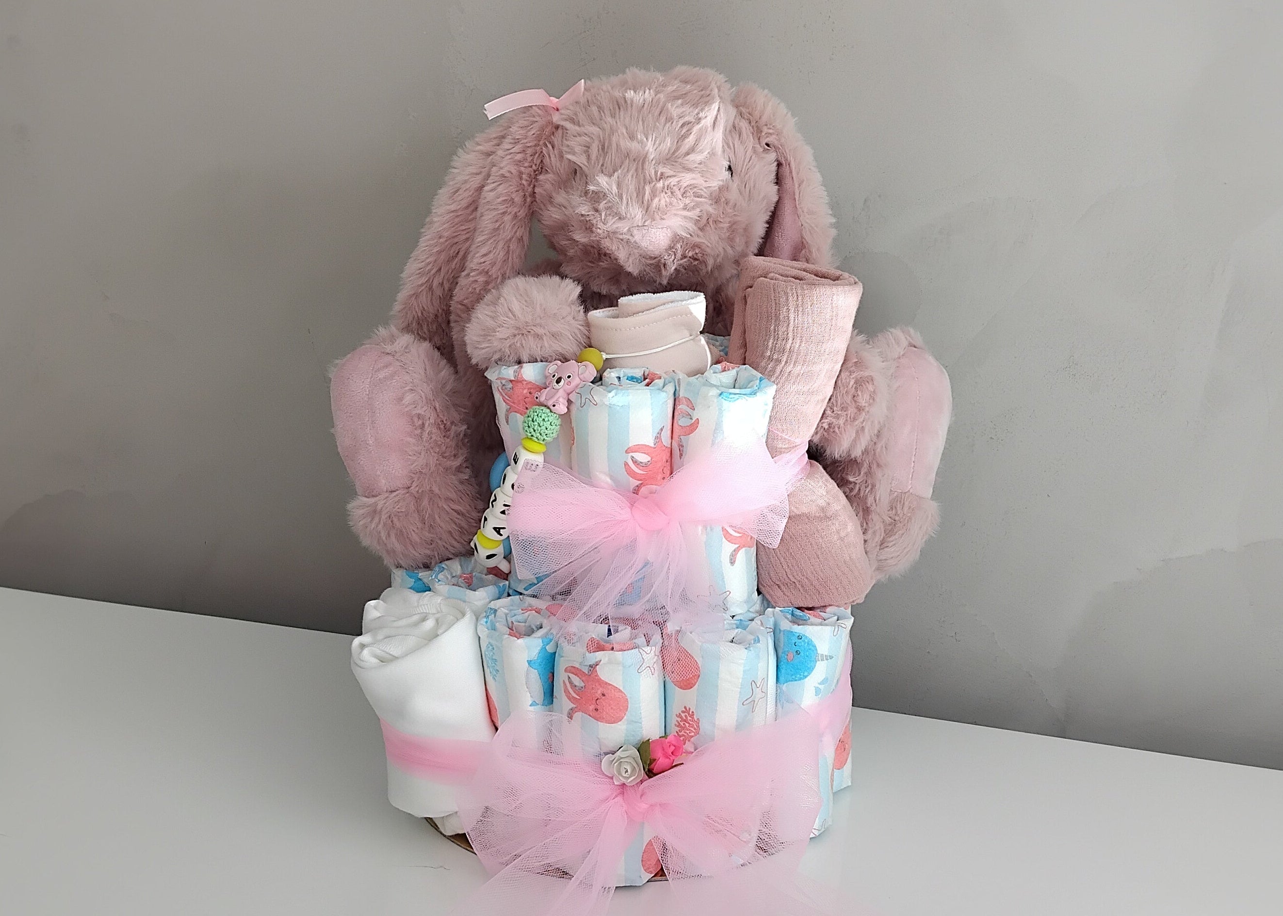 Gâteau couches Lapin rose